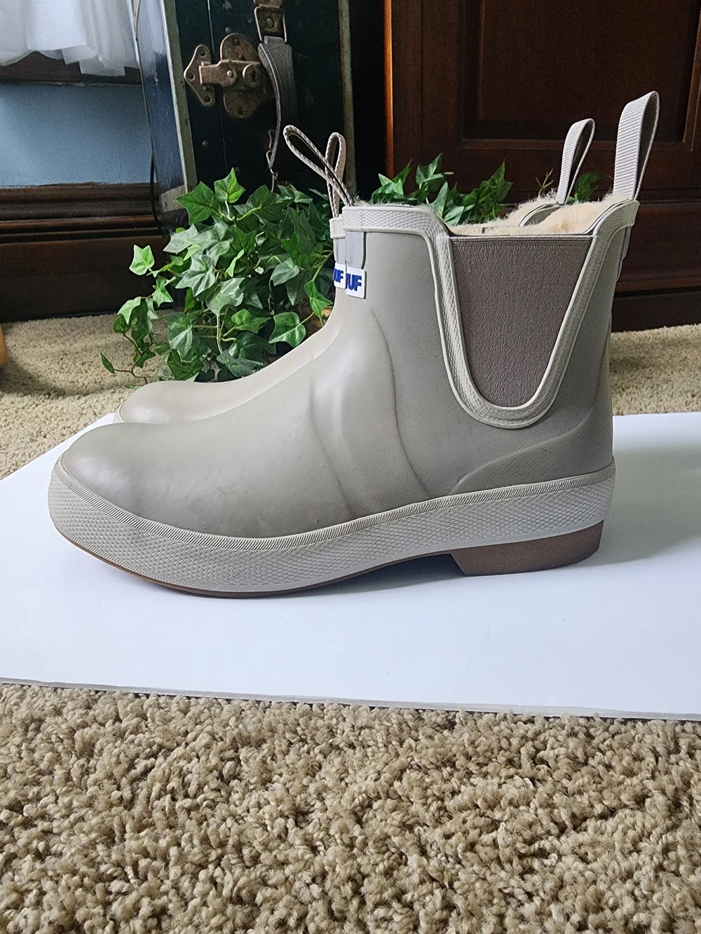 Xtratuf Taupe Chelsea Waterproof Rain Boots with Faux Fur Lining
